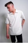 Fermuar Detaylı Yakalı T shirt Beyaz
